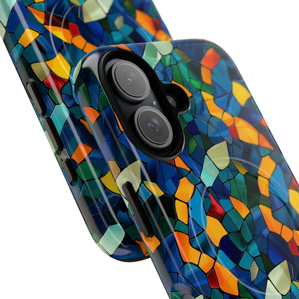 Stained Glass Mosaic Tough Magnetic Phone Case — Vibrant Abstract Protective Cover