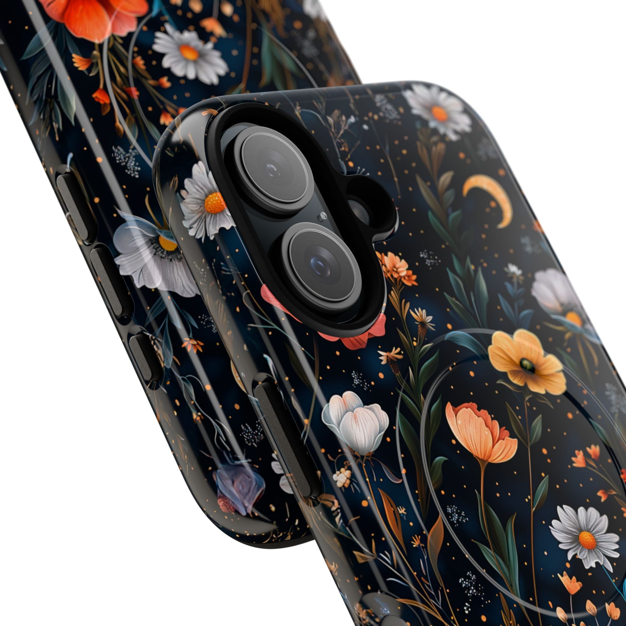 Magnetic Tough Case — Dark Floral Meadow with Moon & Daisies
