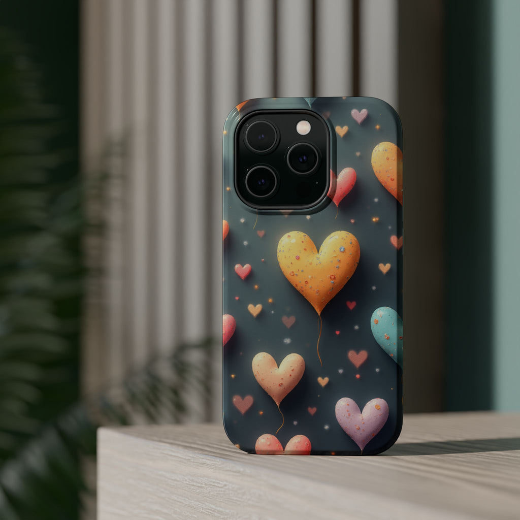 Magnetic Impact-Resistant Phone Case — Colorful Floating Heart Design