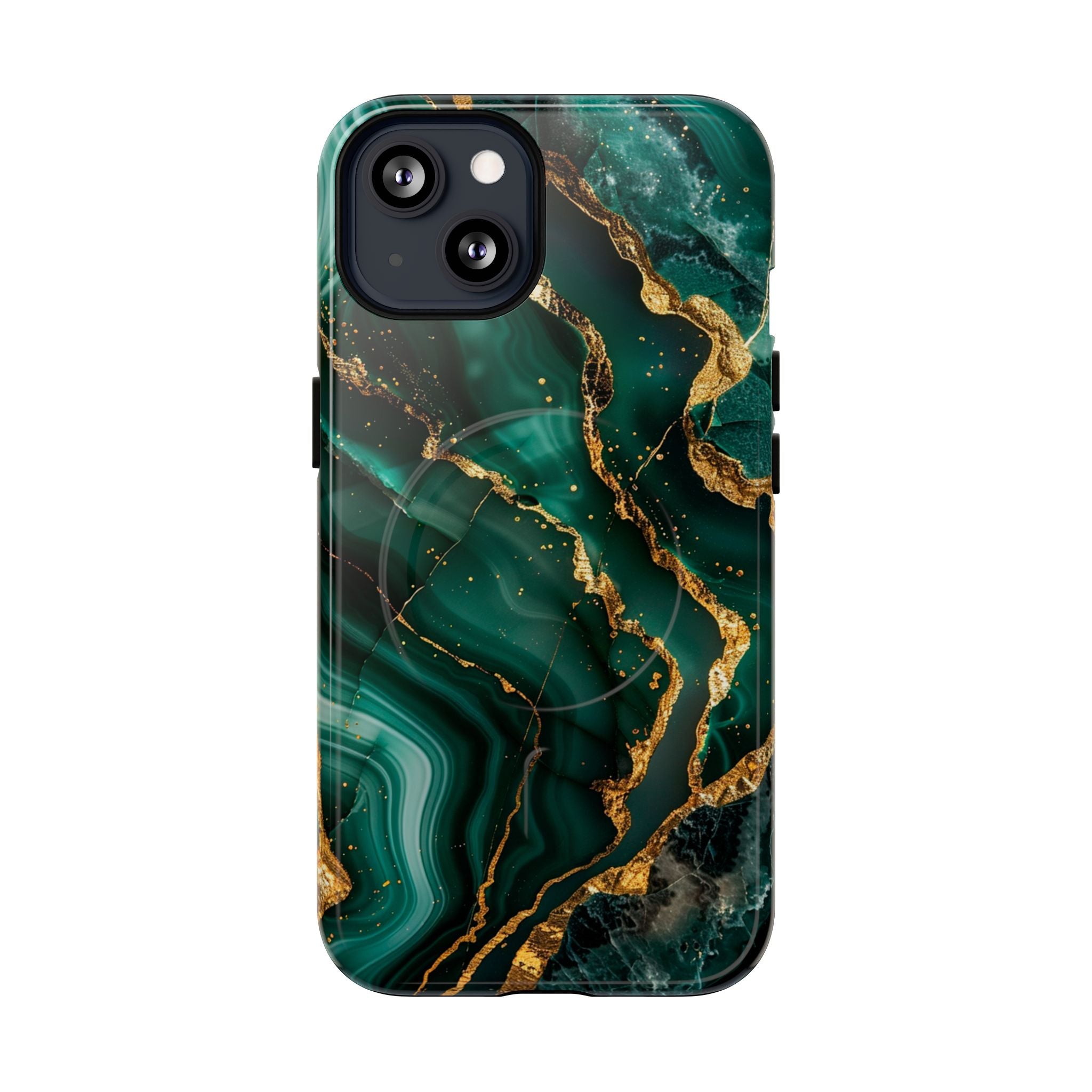 Green Marble Magnetic Phone Case — Emerald & Gold Abstract Tough Case