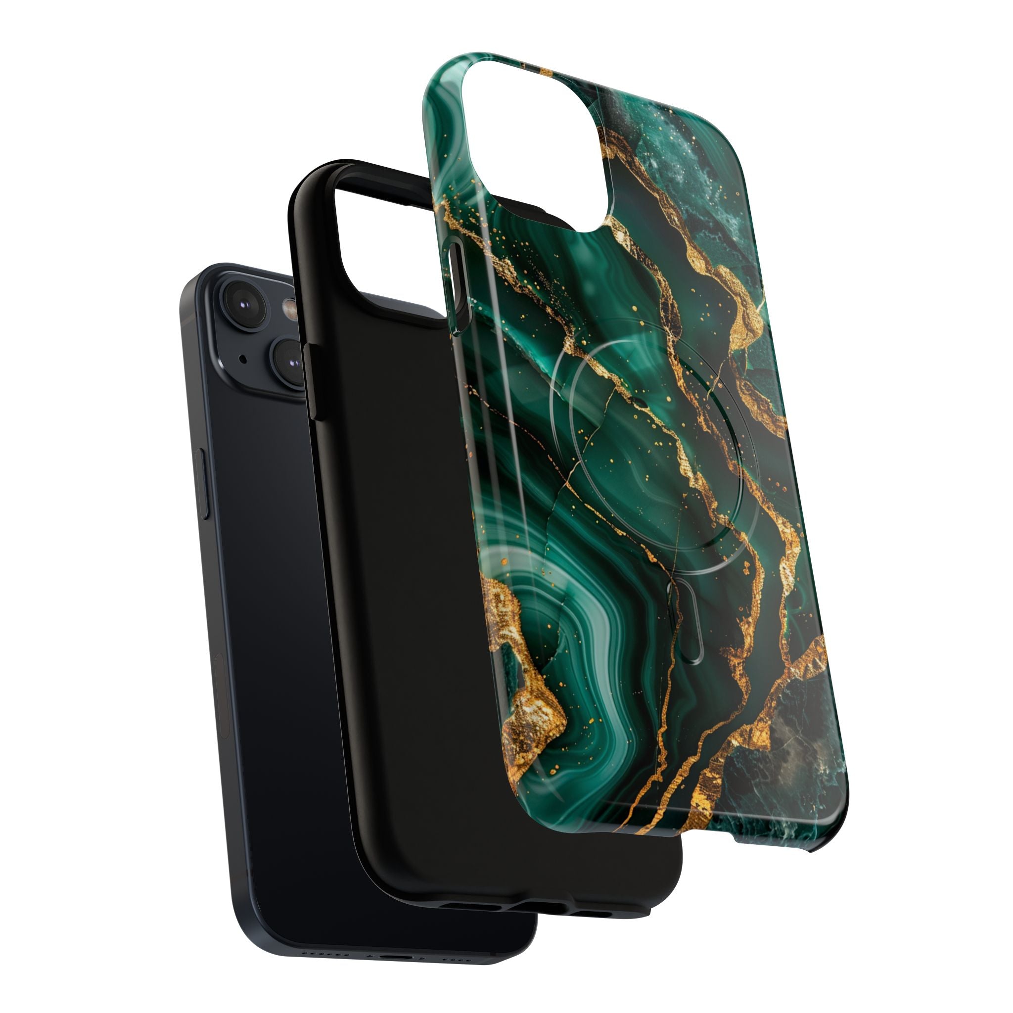 Green Marble Magnetic Phone Case — Emerald & Gold Abstract Tough Case