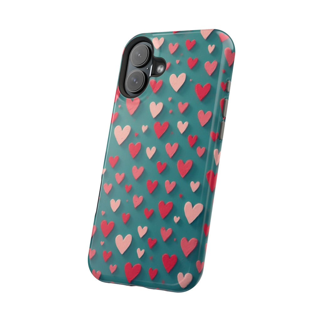 Magnetic Impact-Resistant Phone Case — Teal Love Hearts Pattern