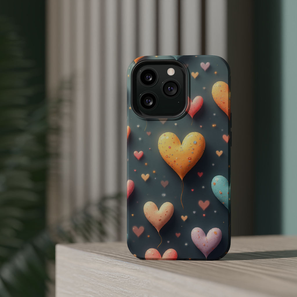Magnetic Impact-Resistant Phone Case — Colorful Floating Heart Design