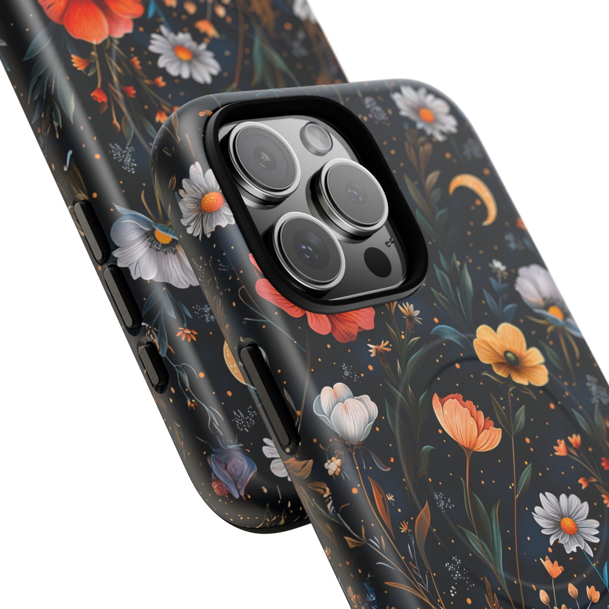 Magnetic Tough Case — Dark Floral Meadow with Moon & Daisies