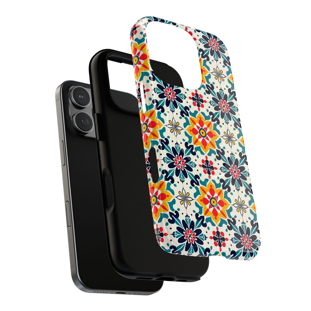Floral Mosaic Tough Magnetic Phone Case — Colorful Boho Protective Cover