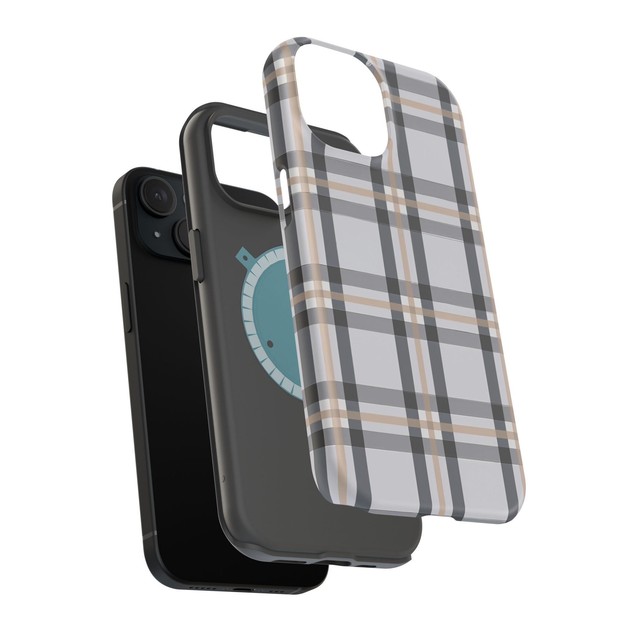Plaid Magnetic Impact-Resistant Phone Case — Grey & Tan Classic Pattern