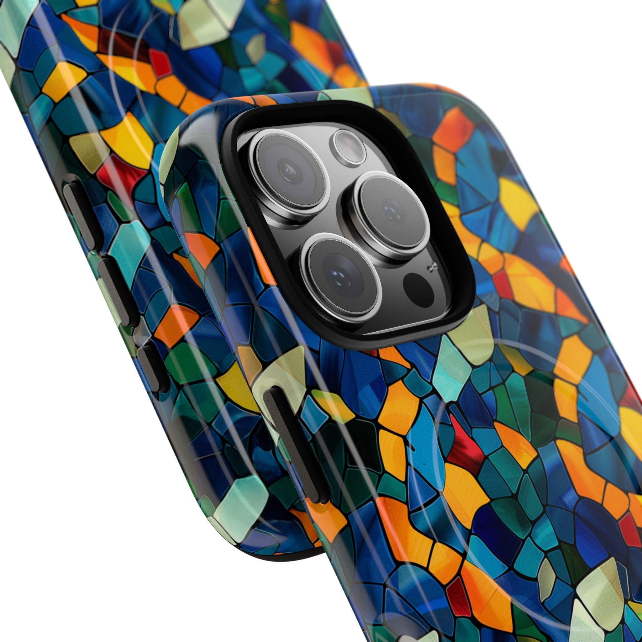 Stained Glass Mosaic Tough Magnetic Phone Case — Vibrant Abstract Protective Cover