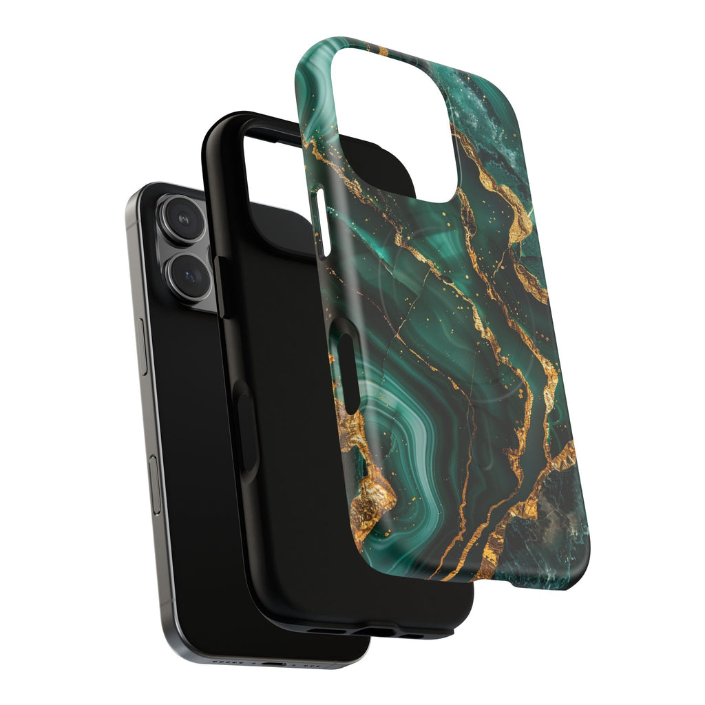 Green Marble Magnetic Phone Case — Emerald & Gold Abstract Tough Case