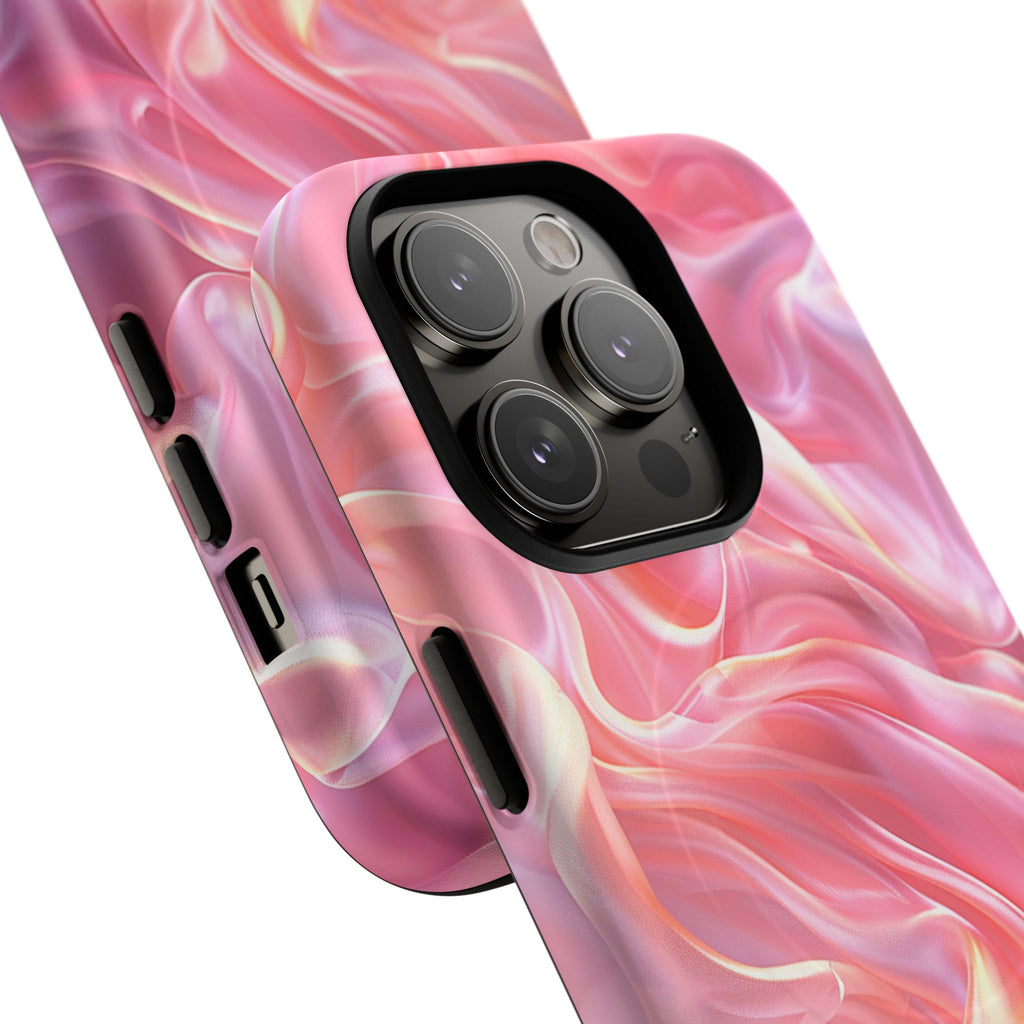 Pink Swirl Tough Magnetic Phone Case — Protective Magnetic iPhone Cover with Iridescent Marble Design