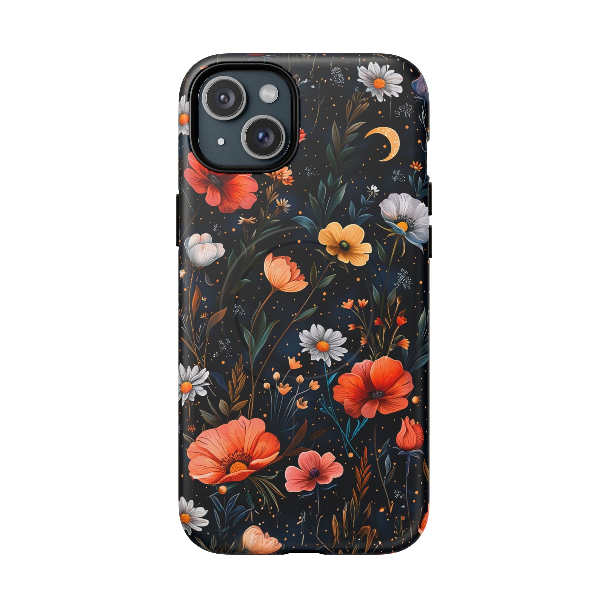 Magnetic Tough Case — Dark Floral Meadow with Moon & Daisies