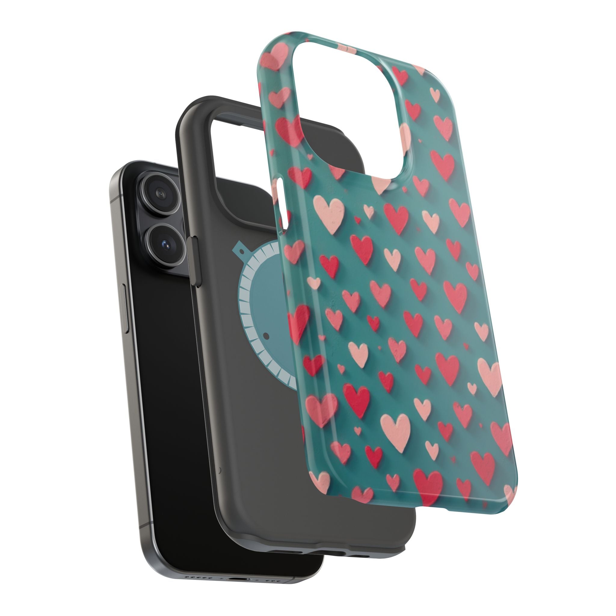 Magnetic Impact-Resistant Phone Case — Teal Love Hearts Pattern