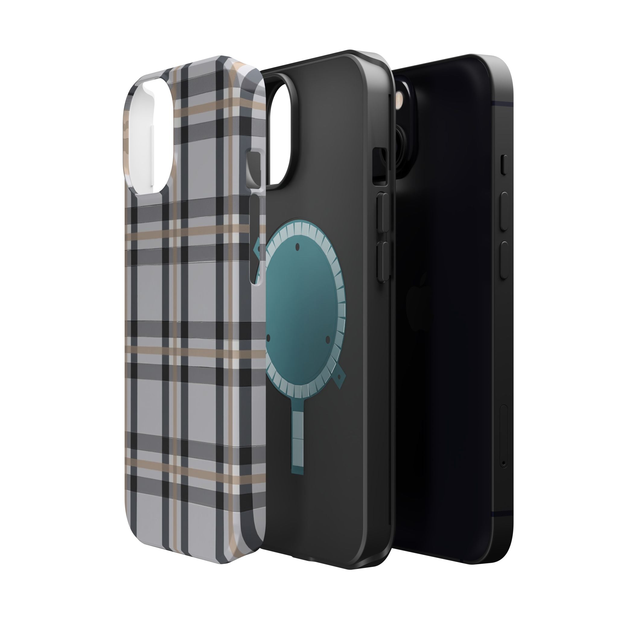 Plaid Magnetic Impact-Resistant Phone Case — Grey & Tan Classic Pattern
