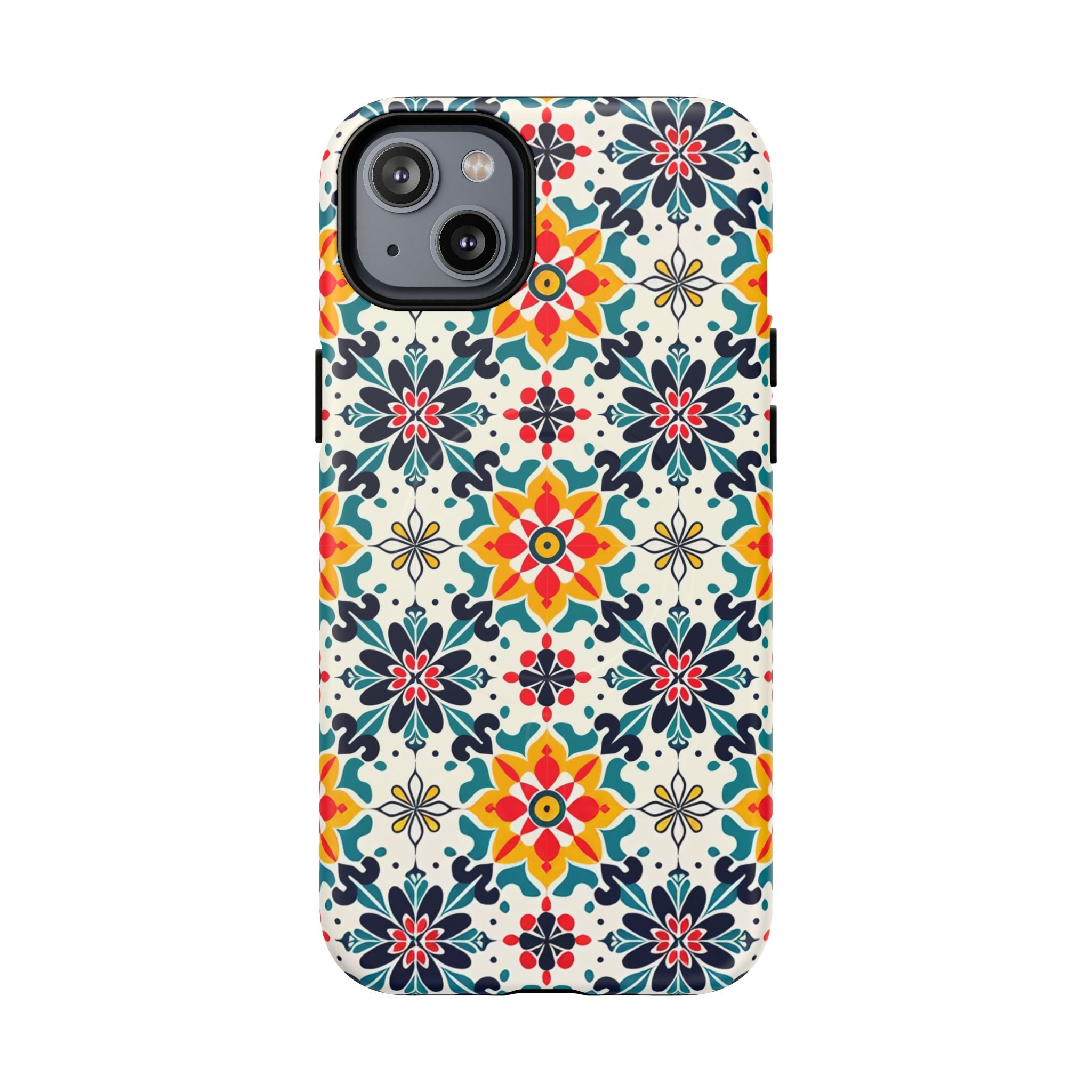 Floral Mosaic Tough Magnetic Phone Case — Colorful Boho Protective Cover
