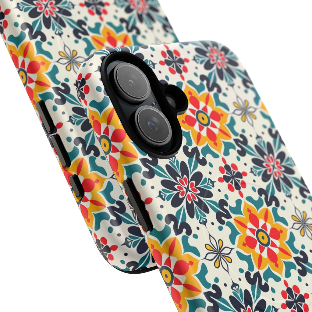 Floral Mosaic Tough Magnetic Phone Case — Colorful Boho Protective Cover