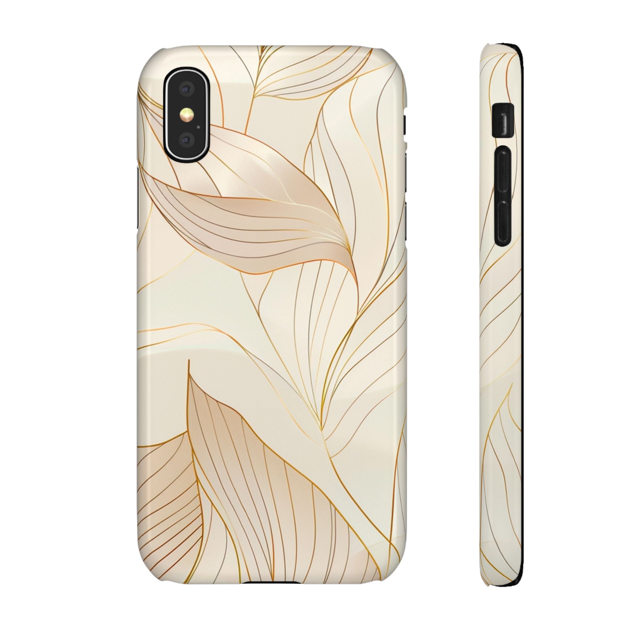 Floral Gold Leaf Phone Case — Elegant Neutral Botanical Snap Case