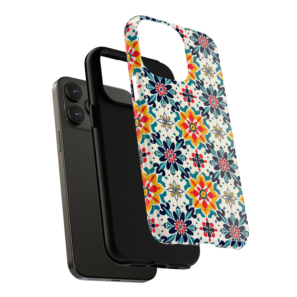 Floral Mosaic Tough Magnetic Phone Case — Colorful Boho Protective Cover