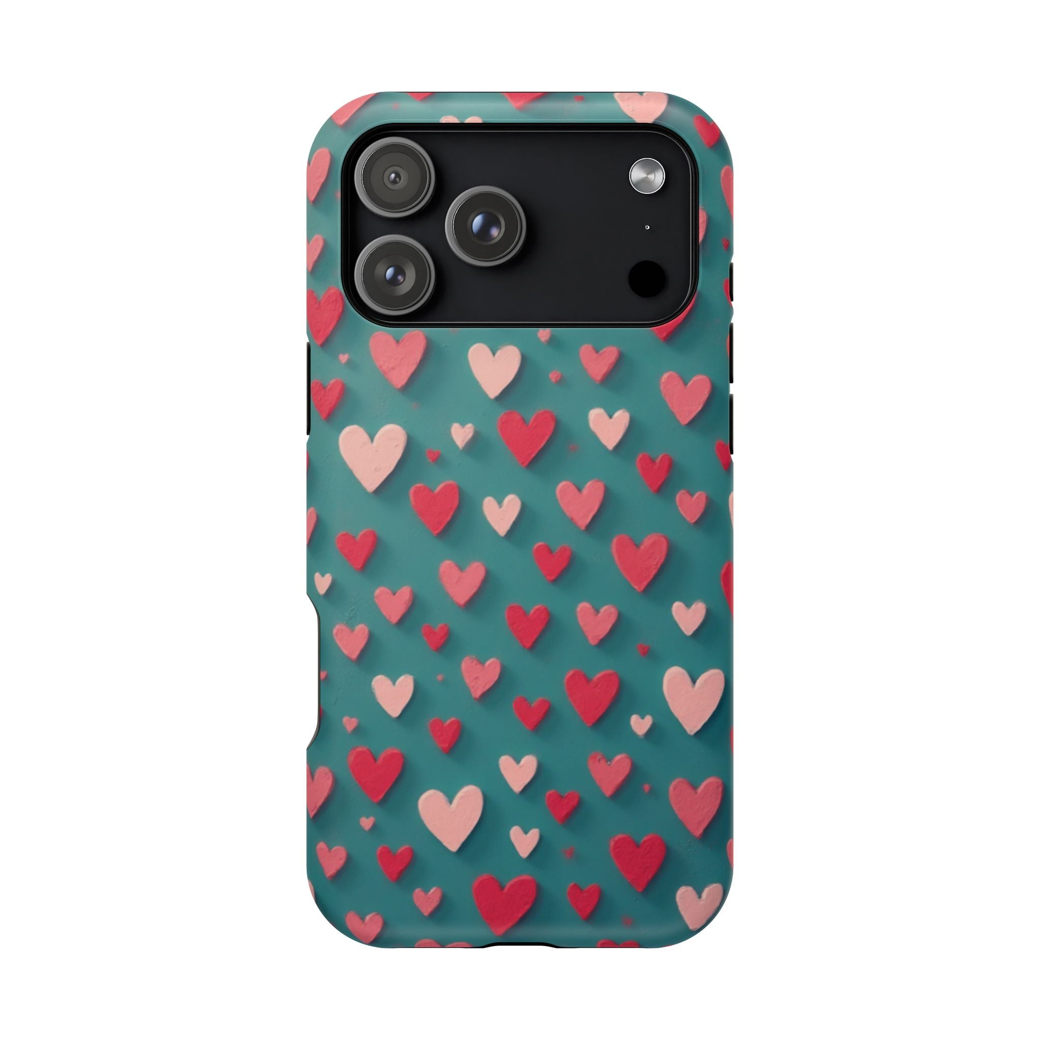 Magnetic Impact-Resistant Phone Case — Teal Love Hearts Pattern