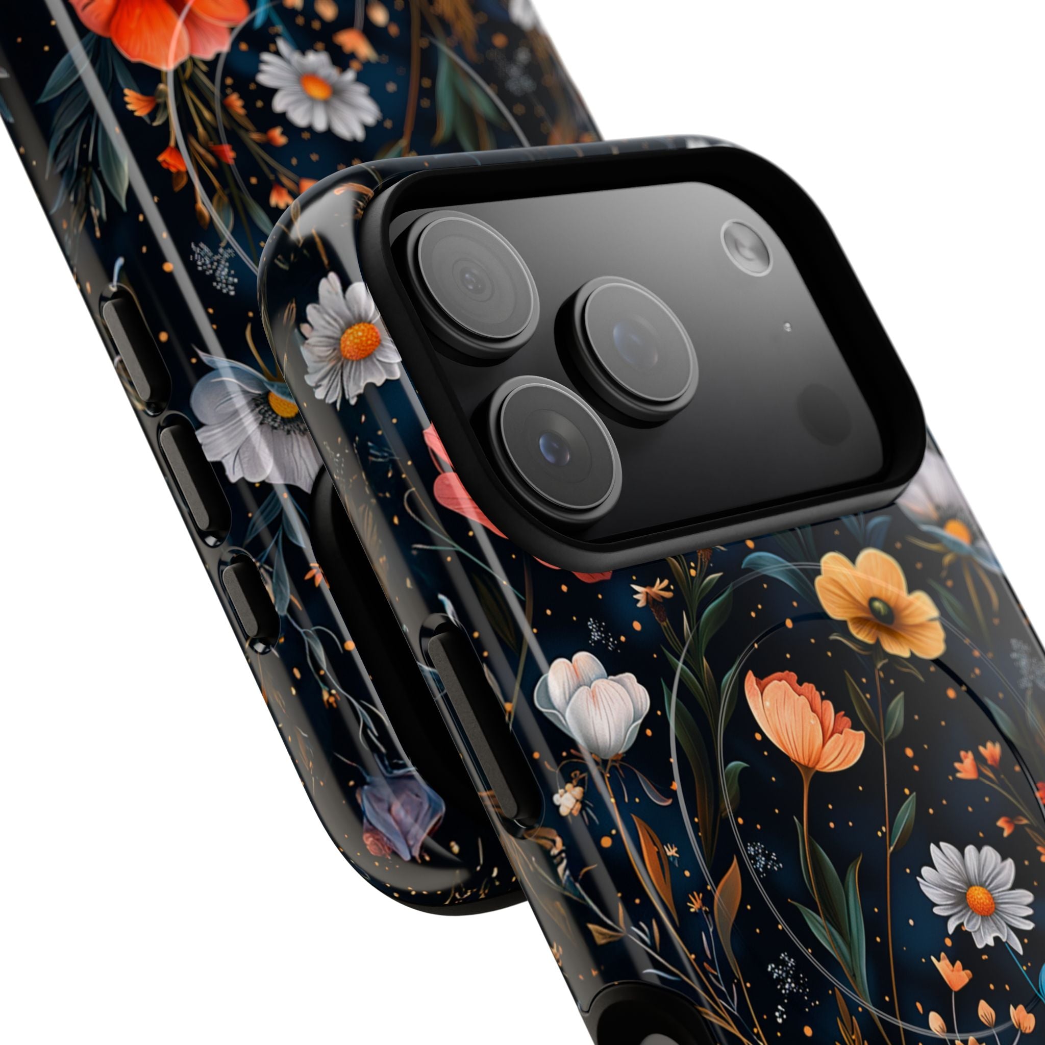 Magnetic Tough Case — Dark Floral Meadow with Moon & Daisies