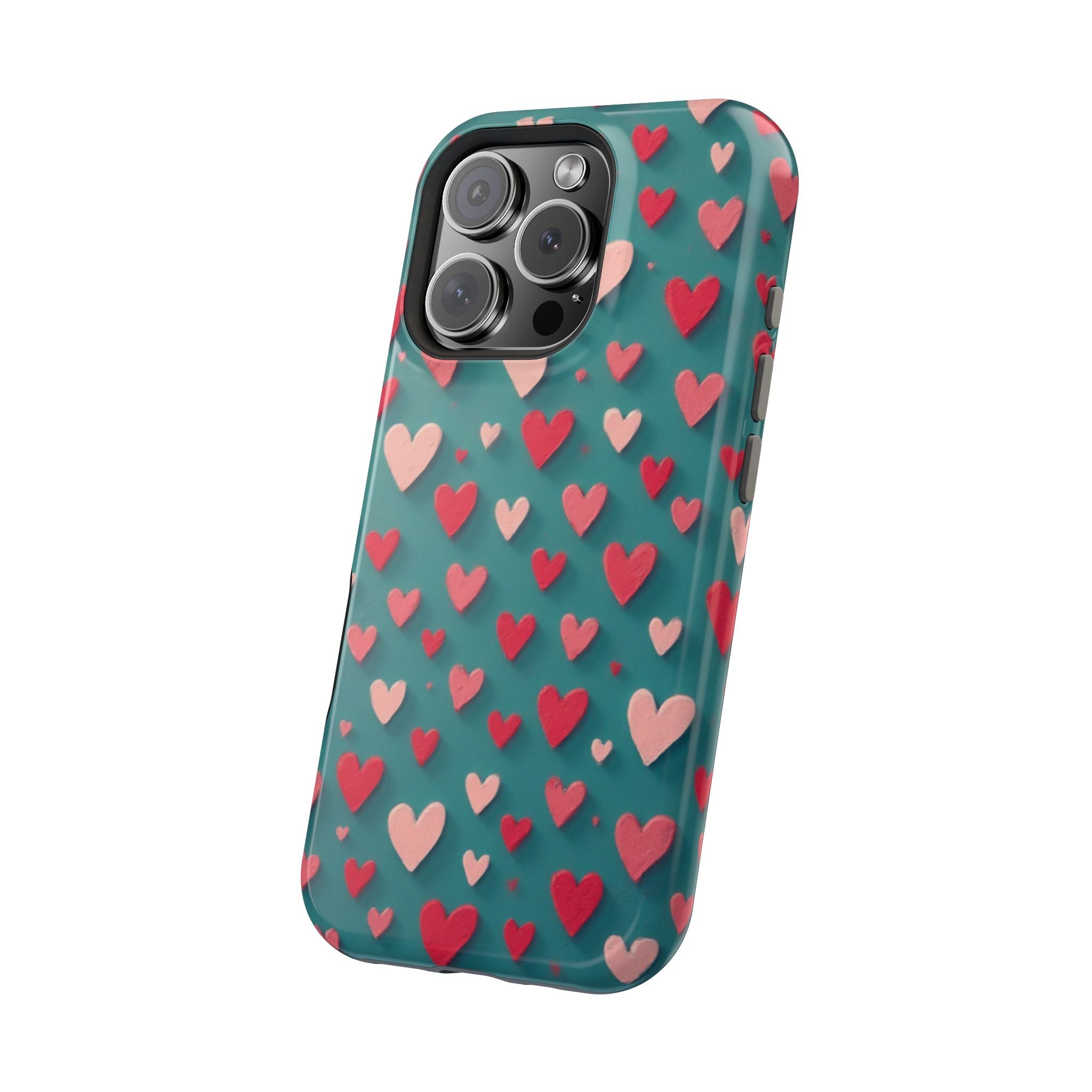 Magnetic Impact-Resistant Phone Case — Teal Love Hearts Pattern