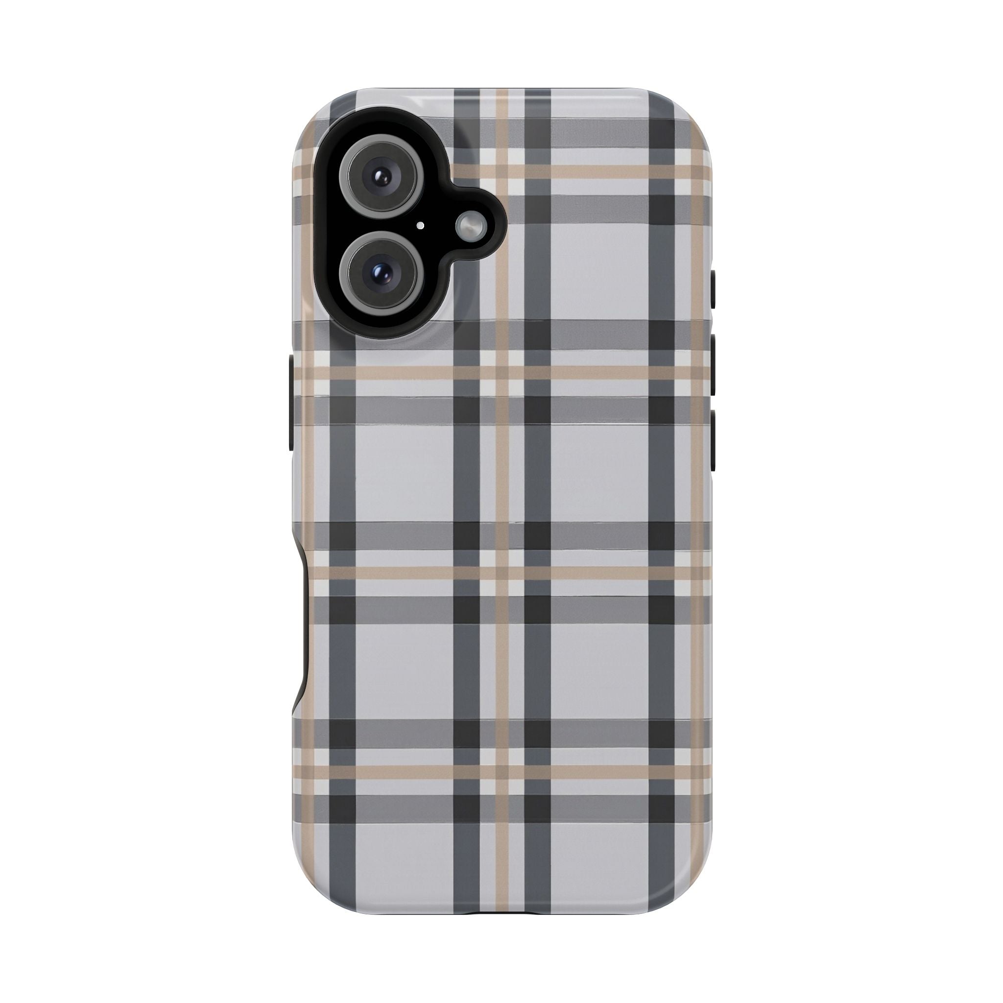 Plaid Magnetic Impact-Resistant Phone Case — Grey & Tan Classic Pattern