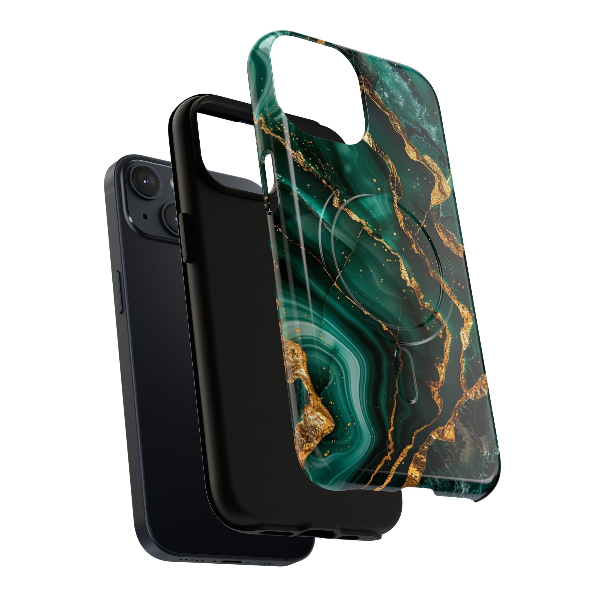 Green Marble Magnetic Phone Case — Emerald & Gold Abstract Tough Case