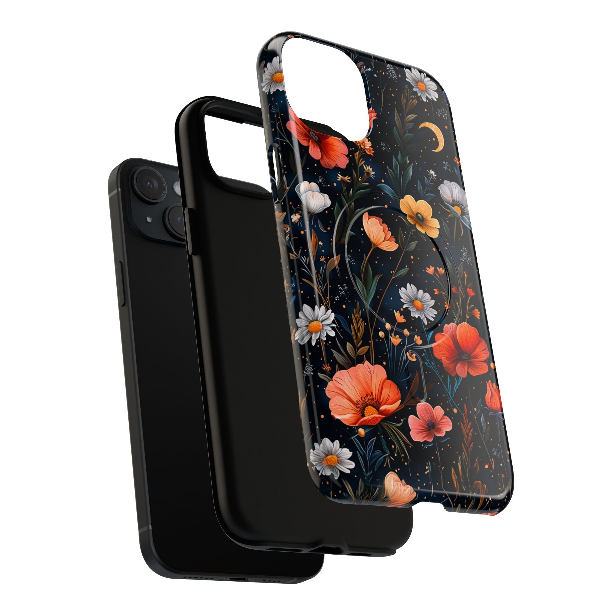 Magnetic Tough Case — Dark Floral Meadow with Moon & Daisies