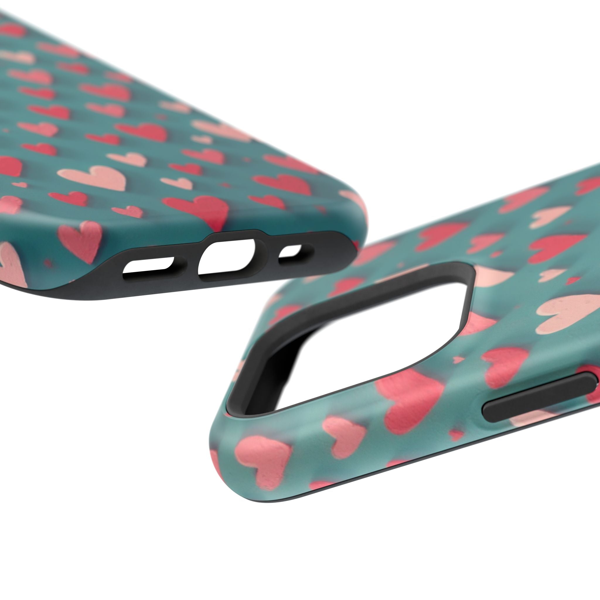 Magnetic Impact-Resistant Phone Case — Teal Love Hearts Pattern