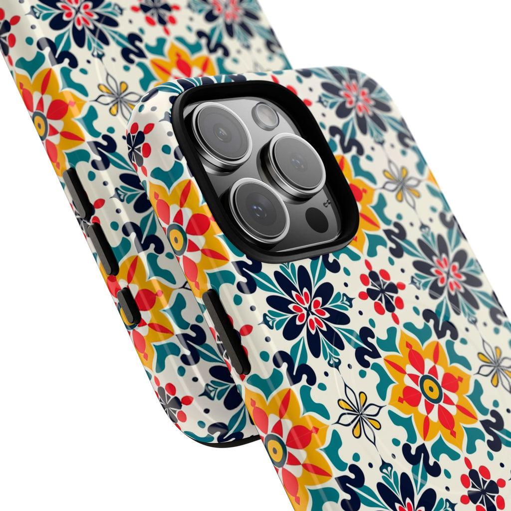 Floral Mosaic Tough Magnetic Phone Case — Colorful Boho Protective Cover