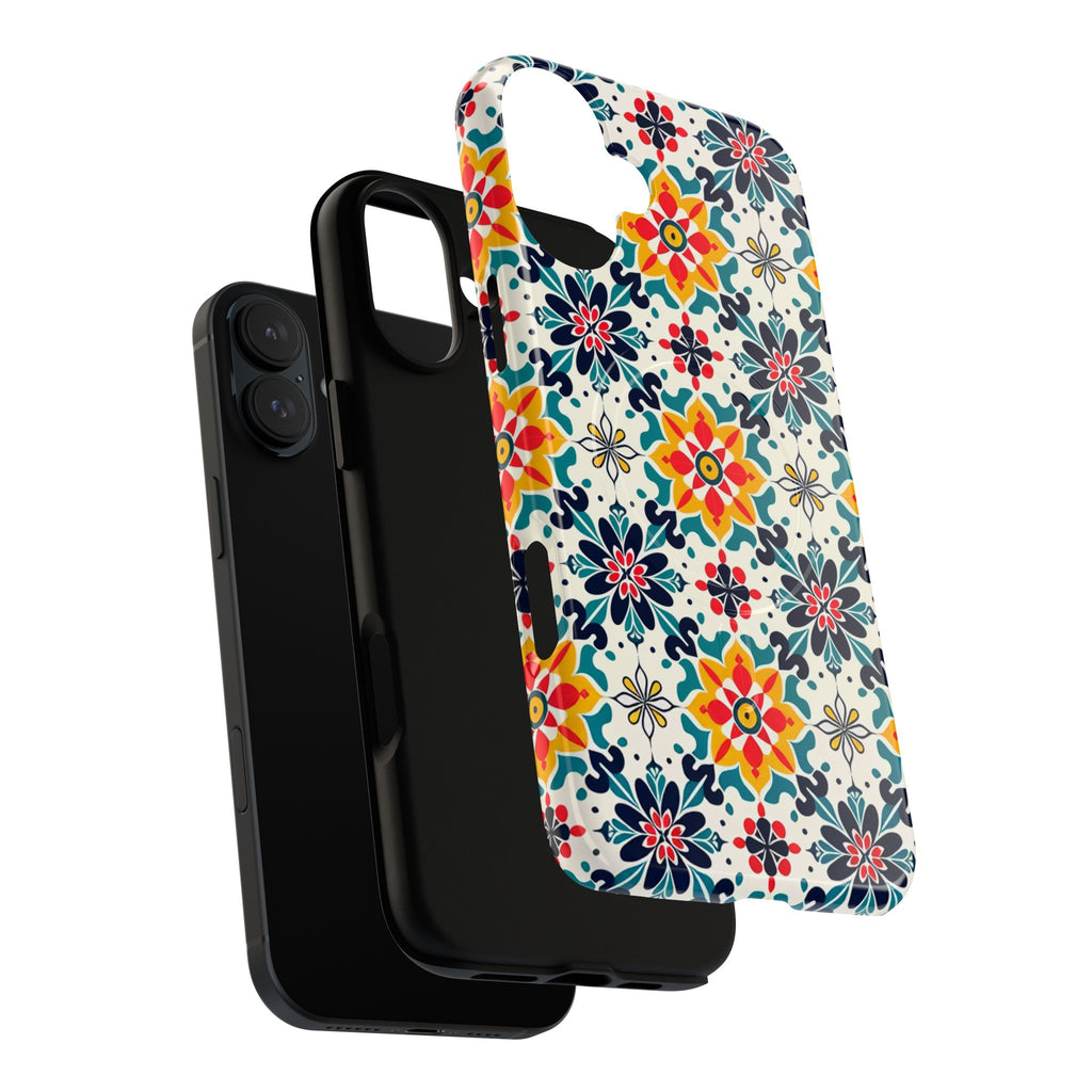 Floral Mosaic Tough Magnetic Phone Case — Colorful Boho Protective Cover