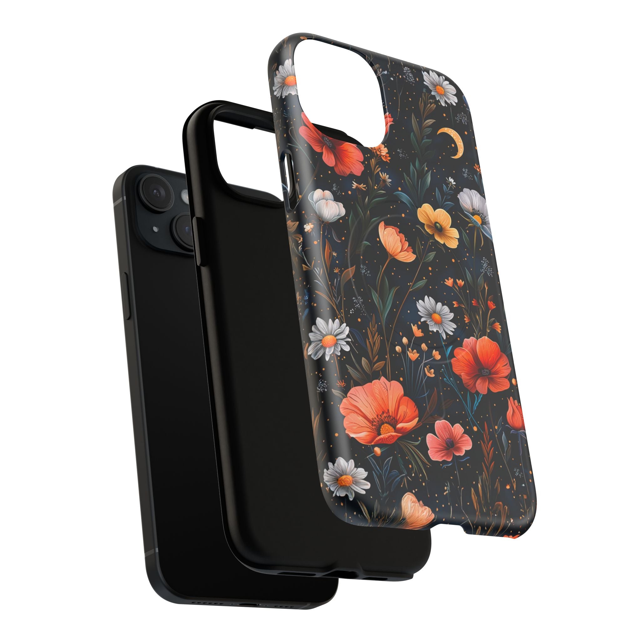 Magnetic Tough Case — Dark Floral Meadow with Moon & Daisies