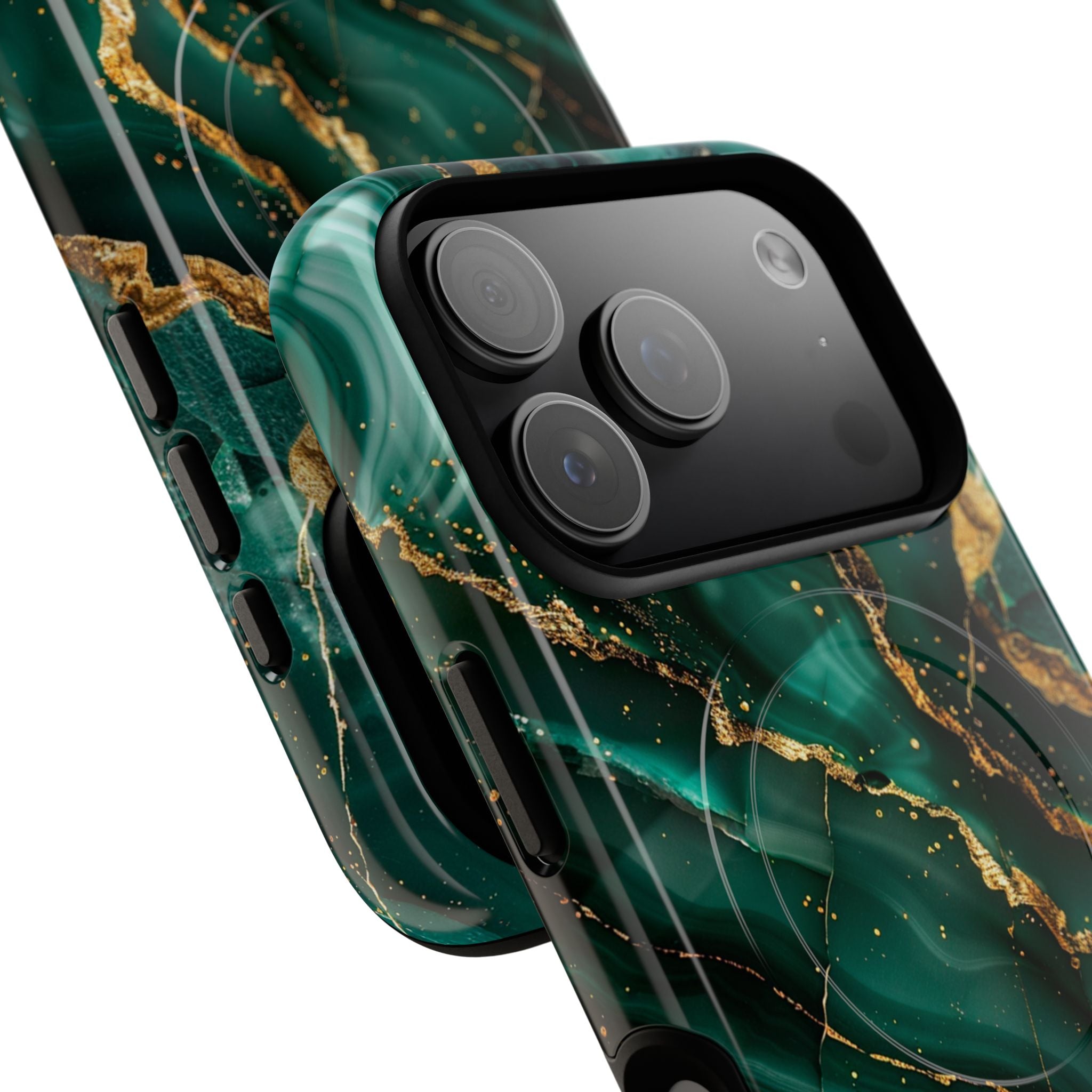 Green Marble Magnetic Phone Case — Emerald & Gold Abstract Tough Case