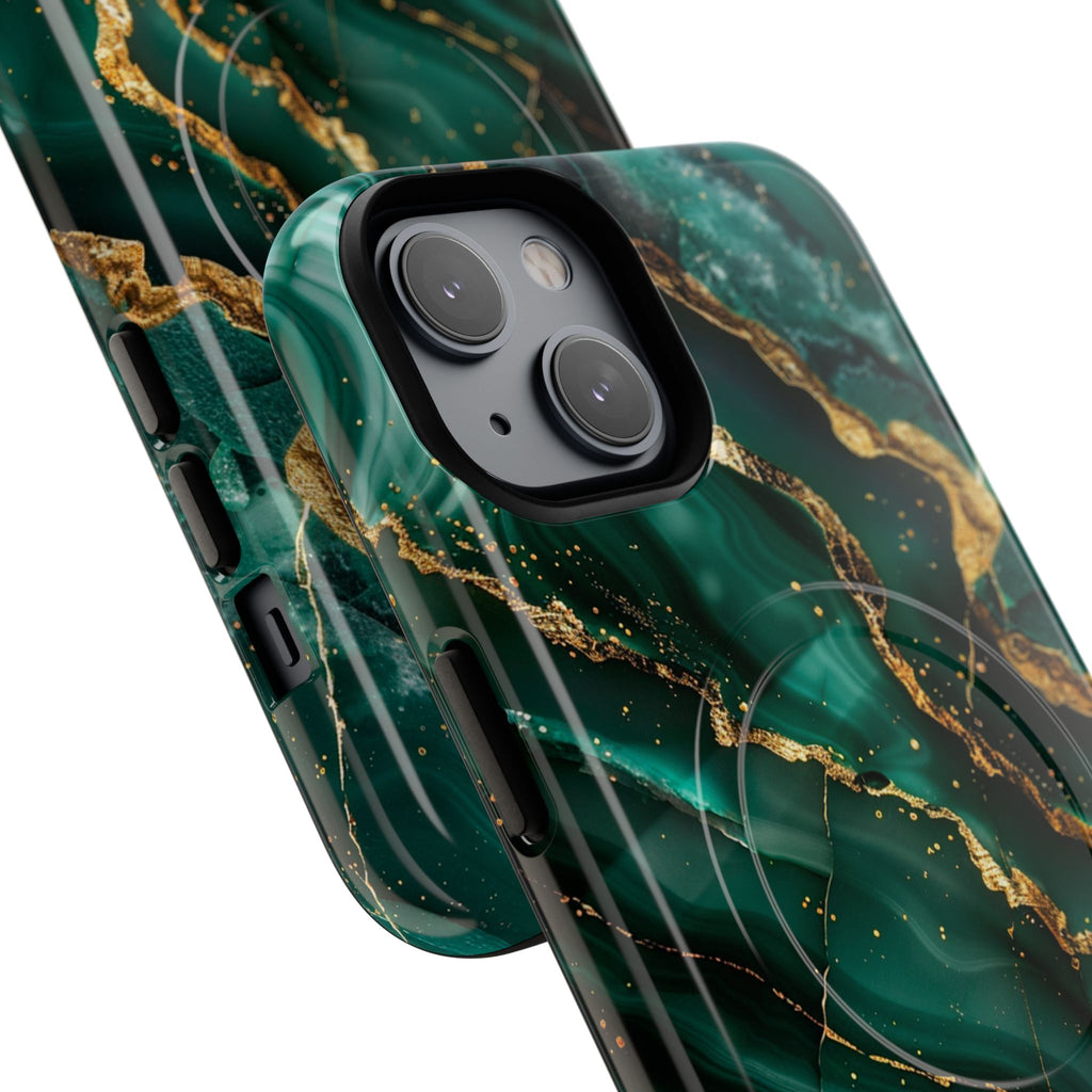 Green Marble Magnetic Phone Case — Emerald & Gold Abstract Tough Case