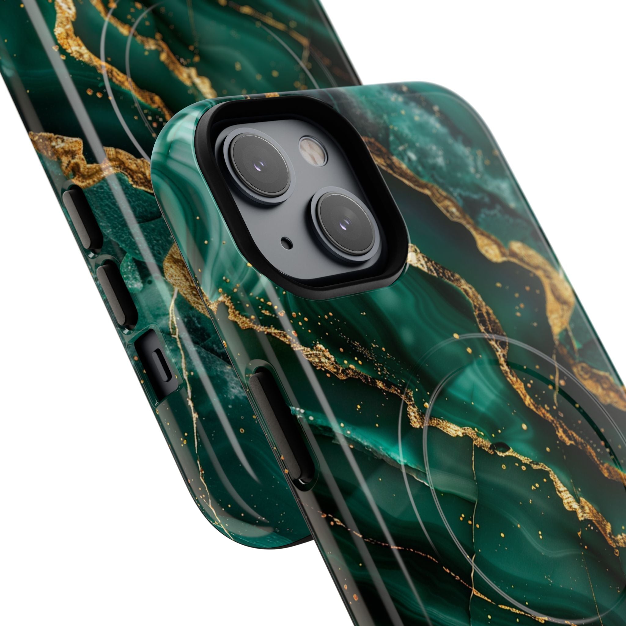 Green Marble Magnetic Phone Case — Emerald & Gold Abstract Tough Case