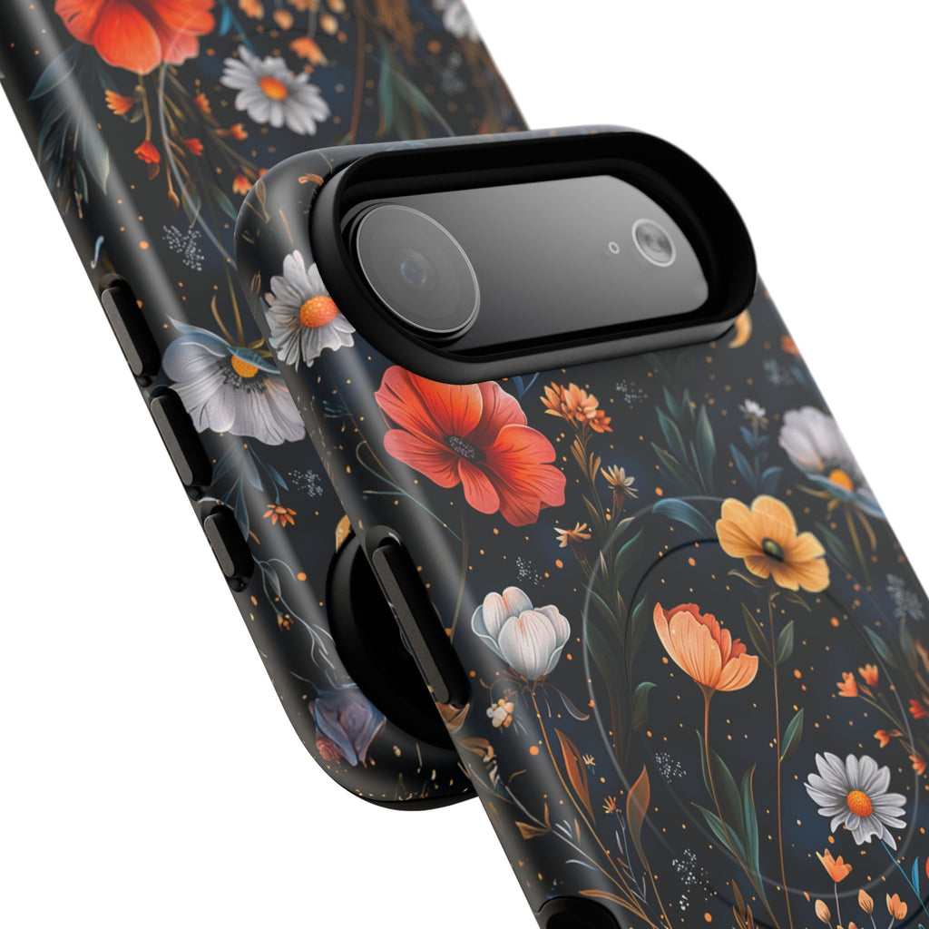 Magnetic Tough Case — Dark Floral Meadow with Moon & Daisies