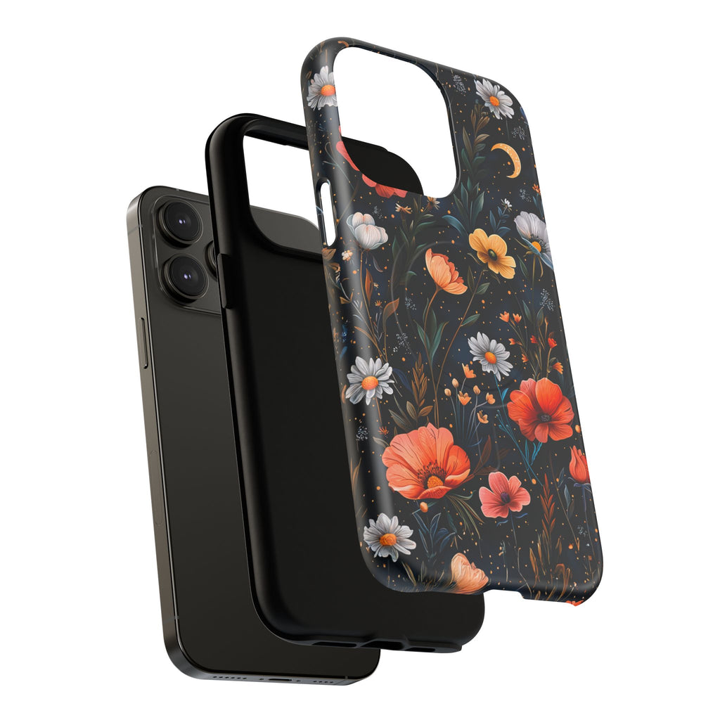 Magnetic Tough Case — Dark Floral Meadow with Moon & Daisies