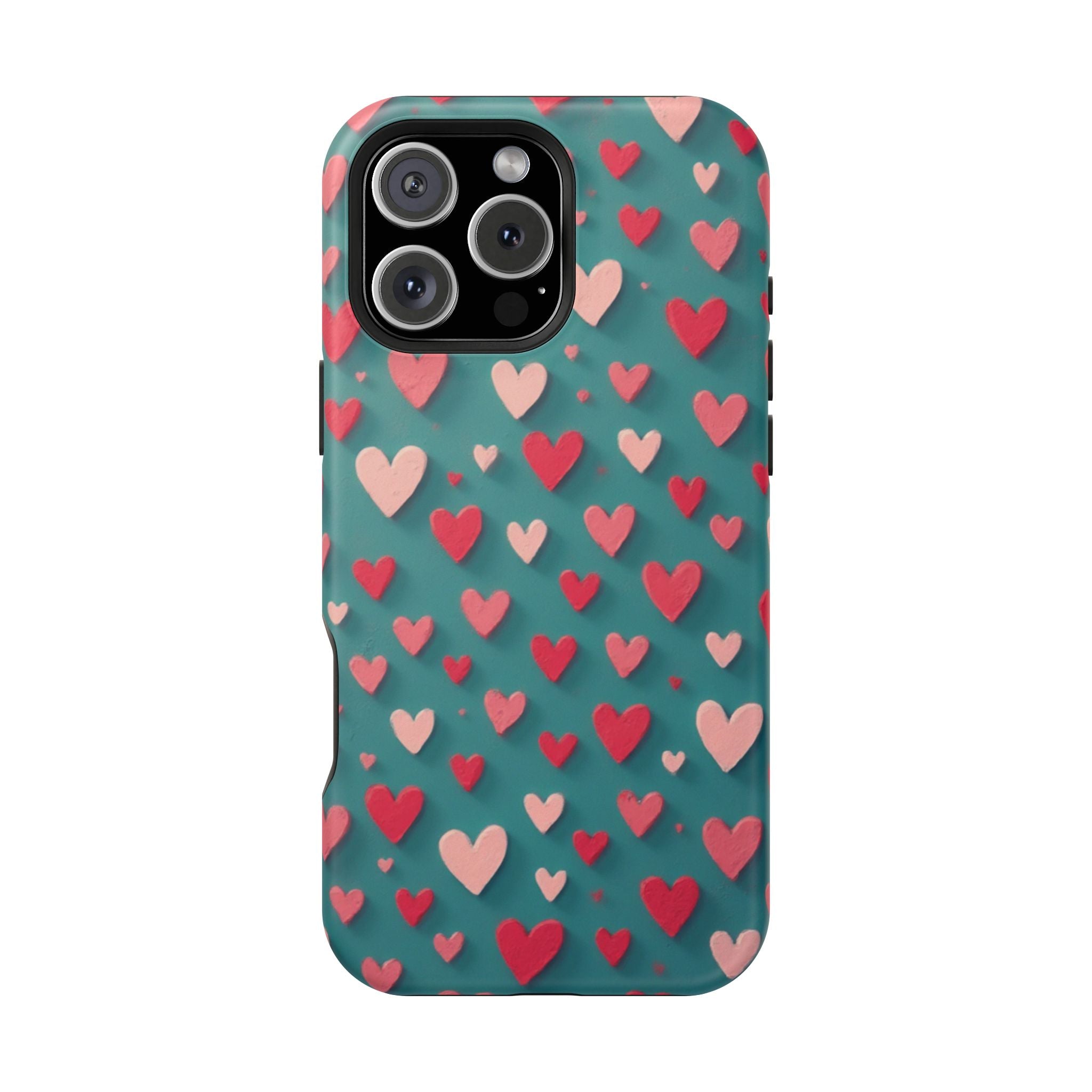 Magnetic Impact-Resistant Phone Case — Teal Love Hearts Pattern