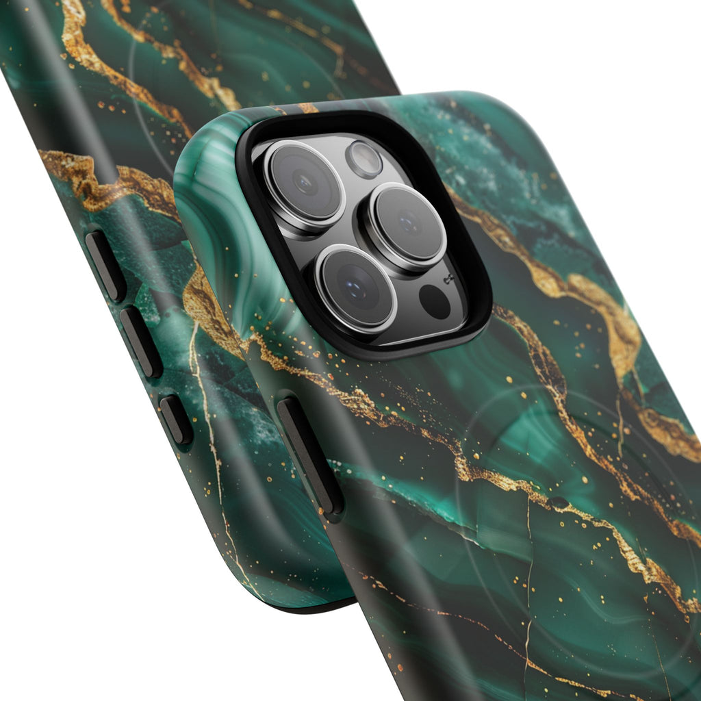 Green Marble Magnetic Phone Case — Emerald & Gold Abstract Tough Case