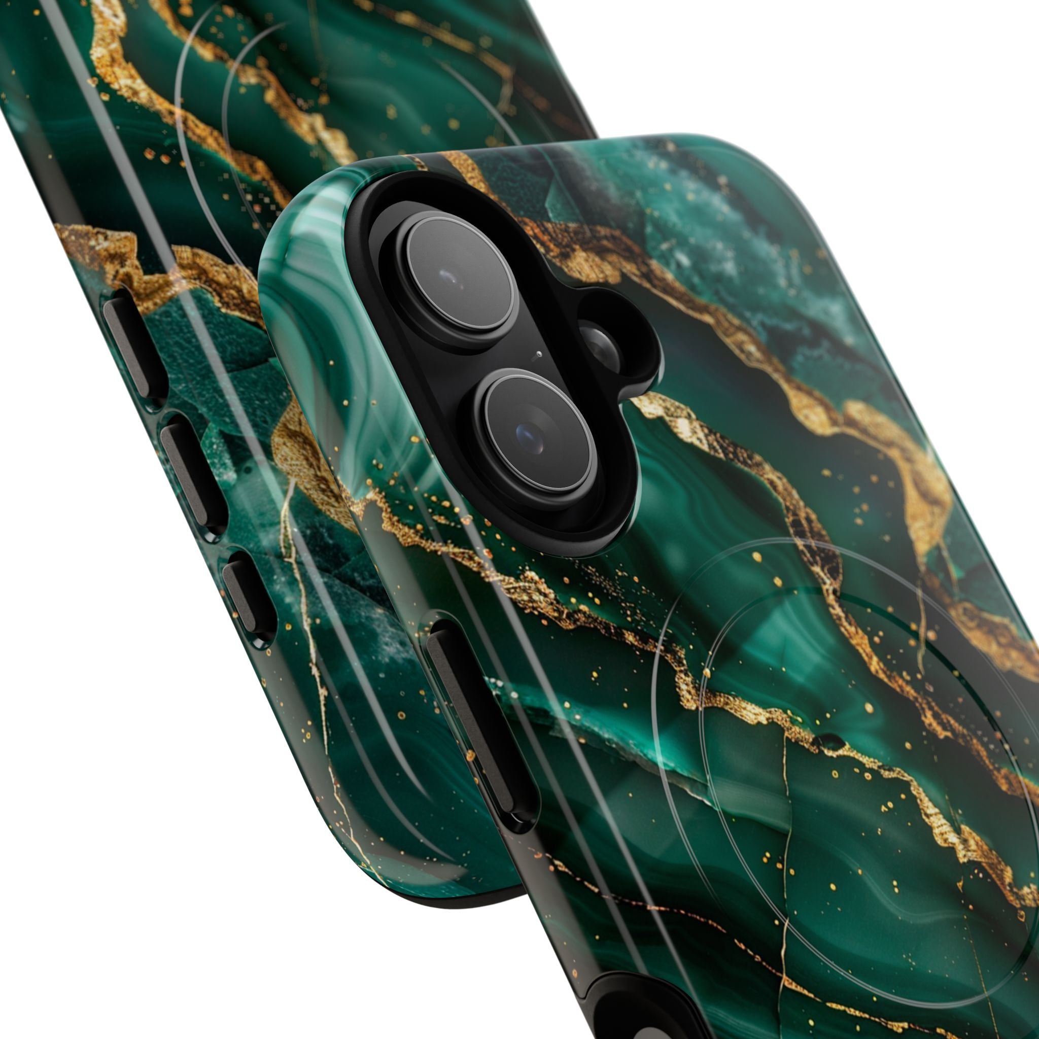 Green Marble Magnetic Phone Case — Emerald & Gold Abstract Tough Case