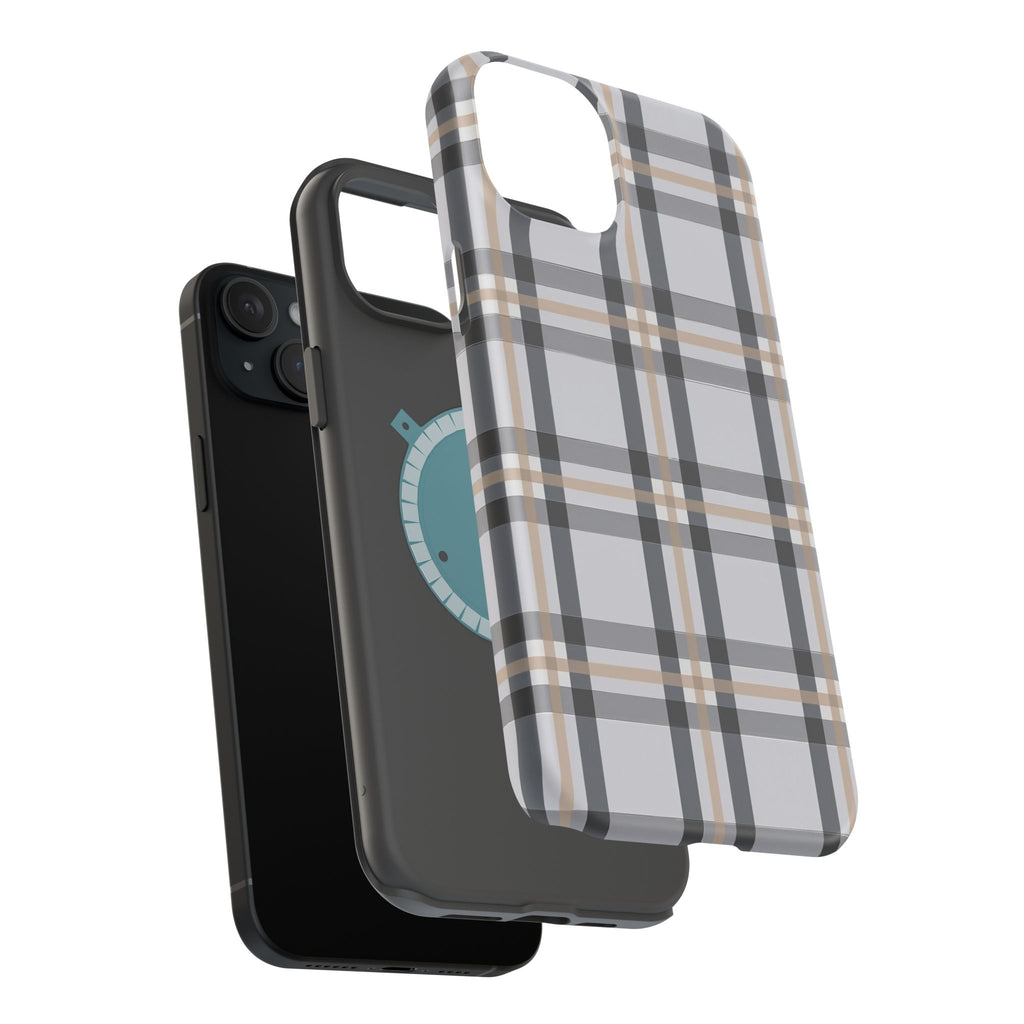 Plaid Magnetic Impact-Resistant Phone Case — Grey & Tan Classic Pattern