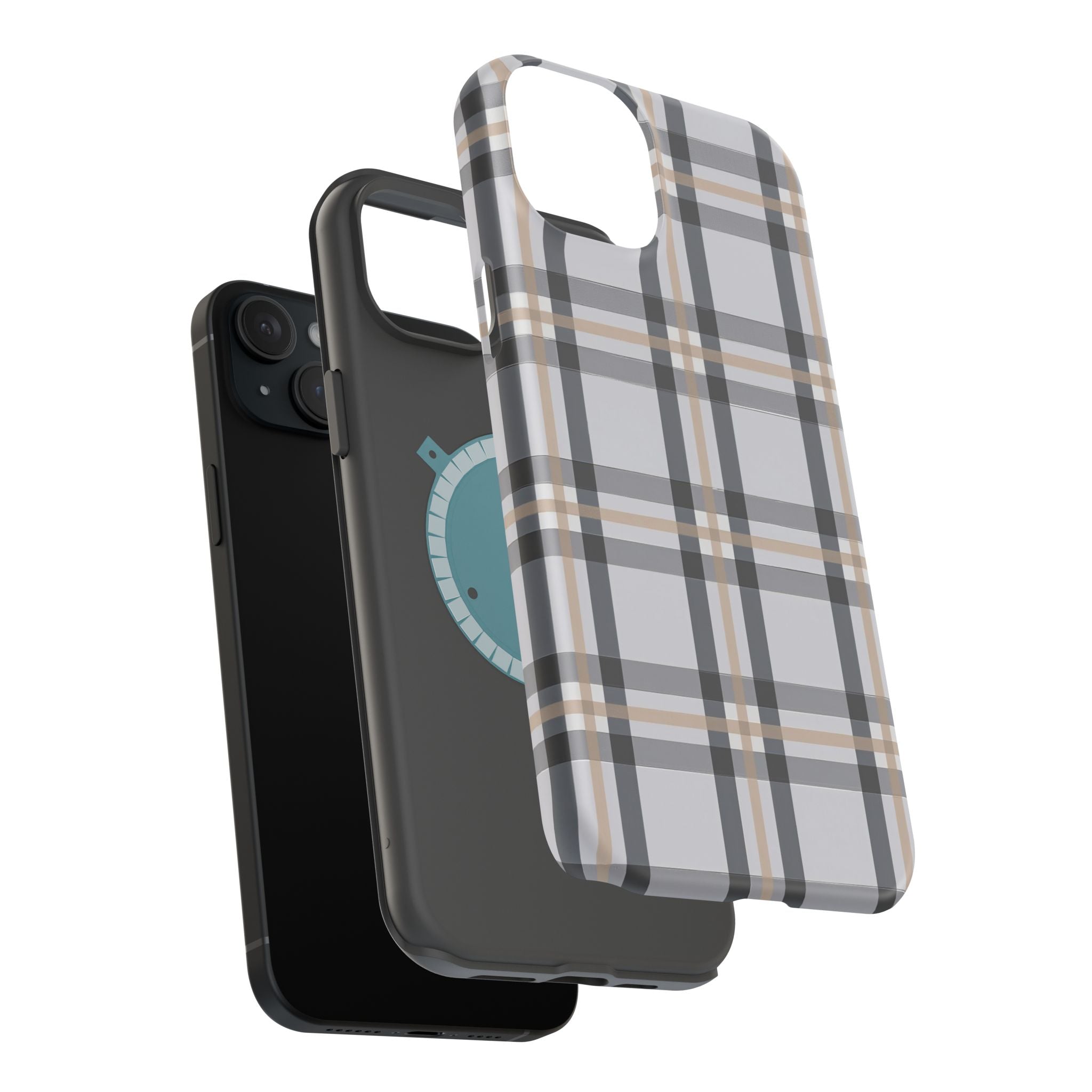 Plaid Magnetic Impact-Resistant Phone Case — Grey & Tan Classic Pattern