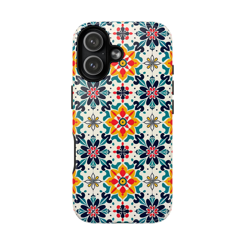 Floral Mosaic Tough Magnetic Phone Case — Colorful Boho Protective Cover