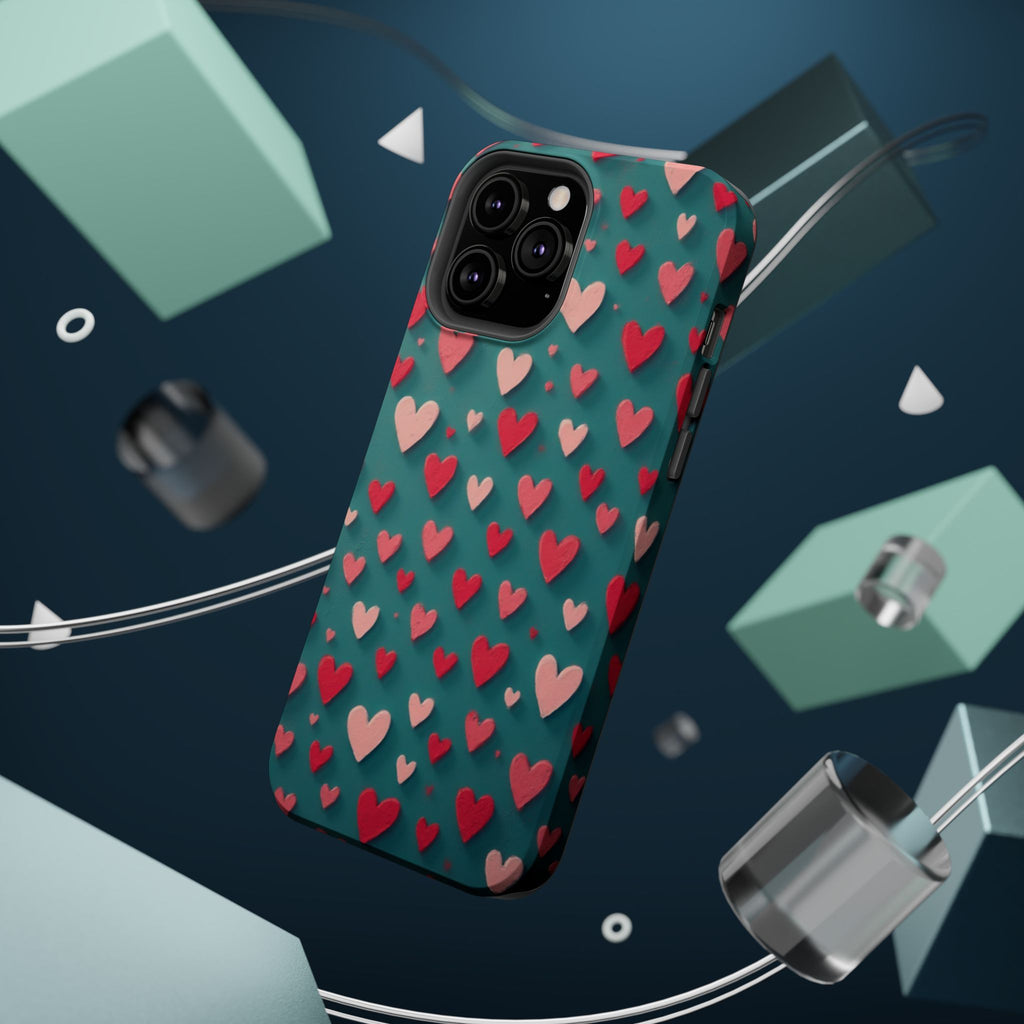 Magnetic Impact-Resistant Phone Case — Teal Love Hearts Pattern