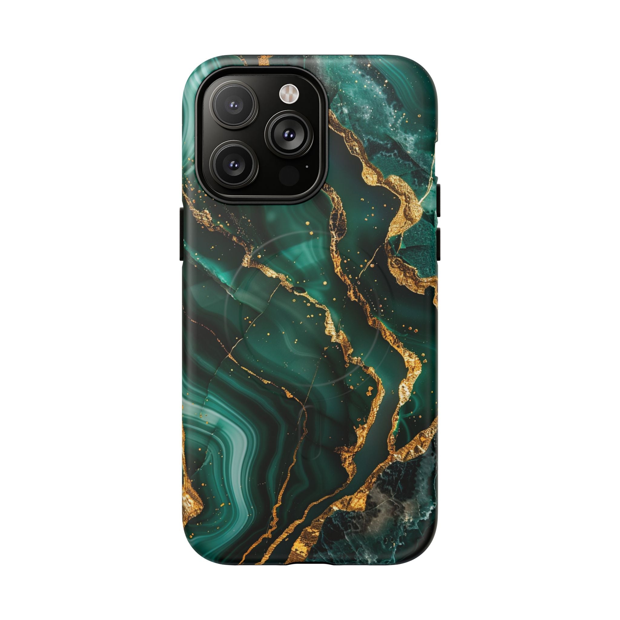 Green Marble Magnetic Phone Case — Emerald & Gold Abstract Tough Case