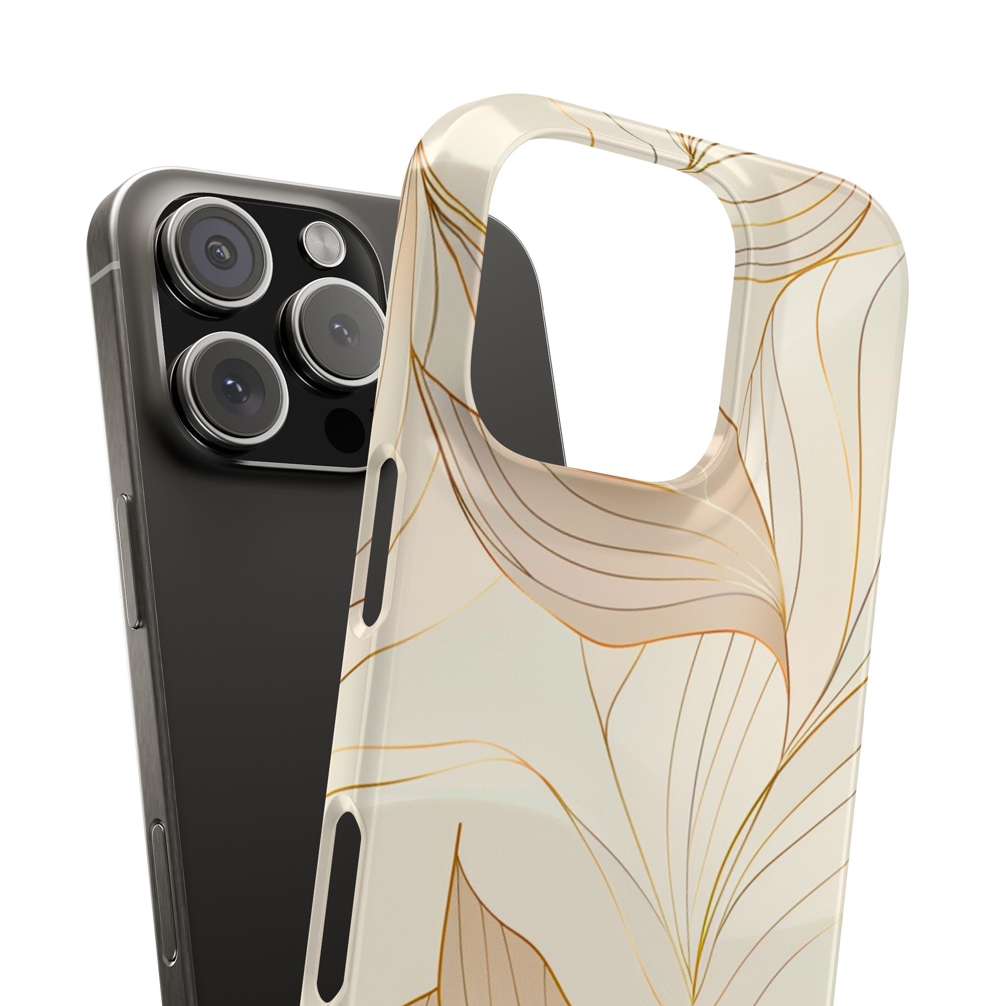 Floral Gold Leaf Phone Case — Elegant Neutral Botanical Snap Case