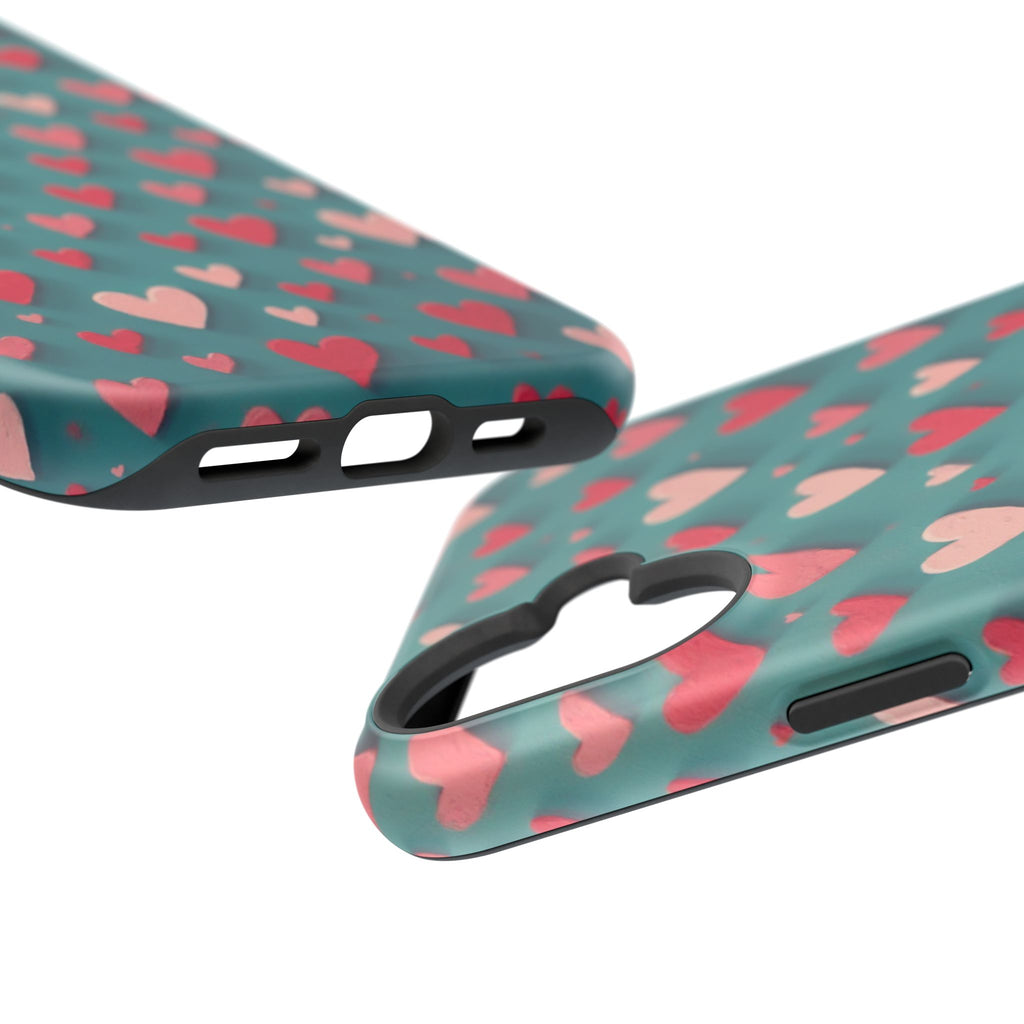 Magnetic Impact-Resistant Phone Case — Teal Love Hearts Pattern