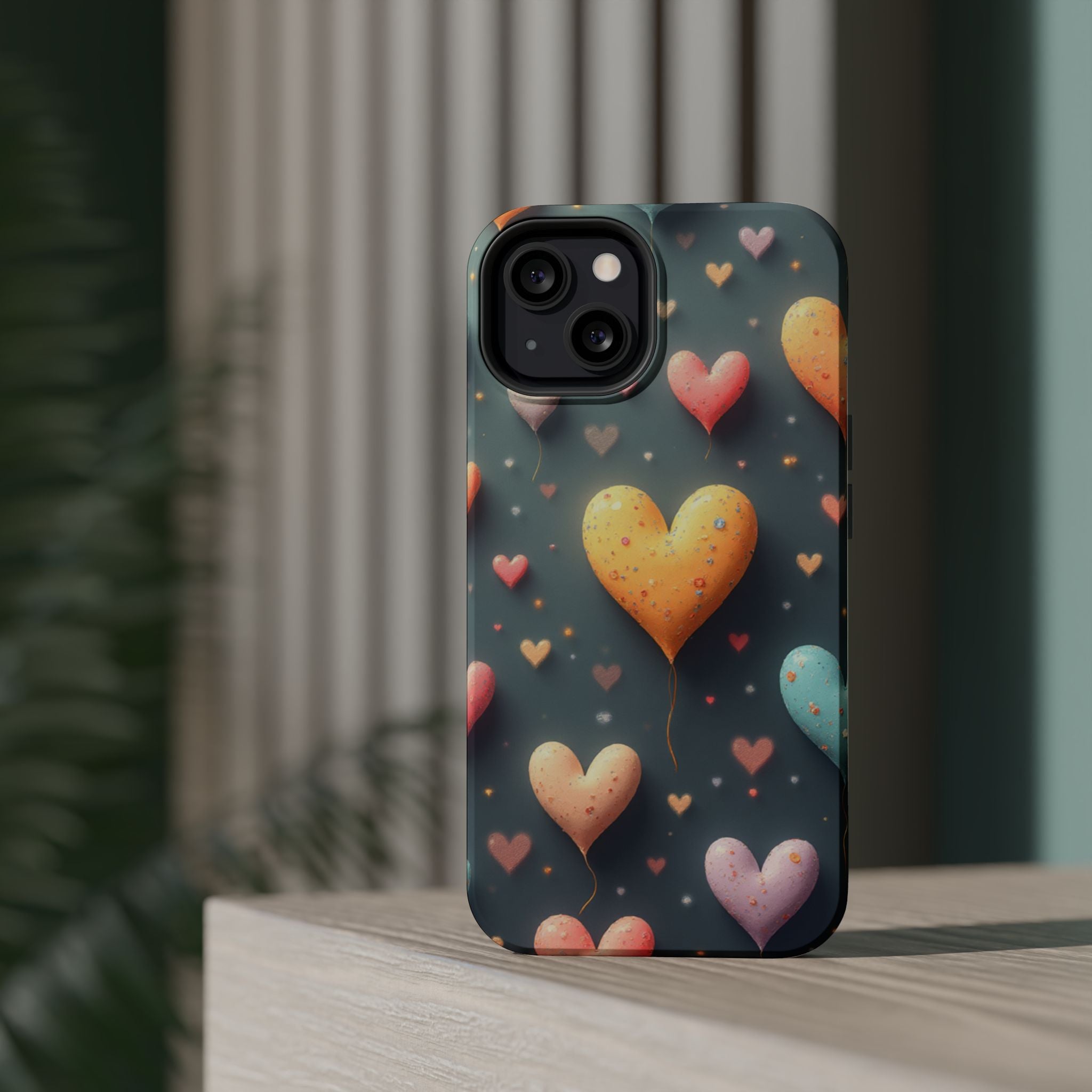 Magnetic Impact-Resistant Phone Case — Colorful Floating Heart Design