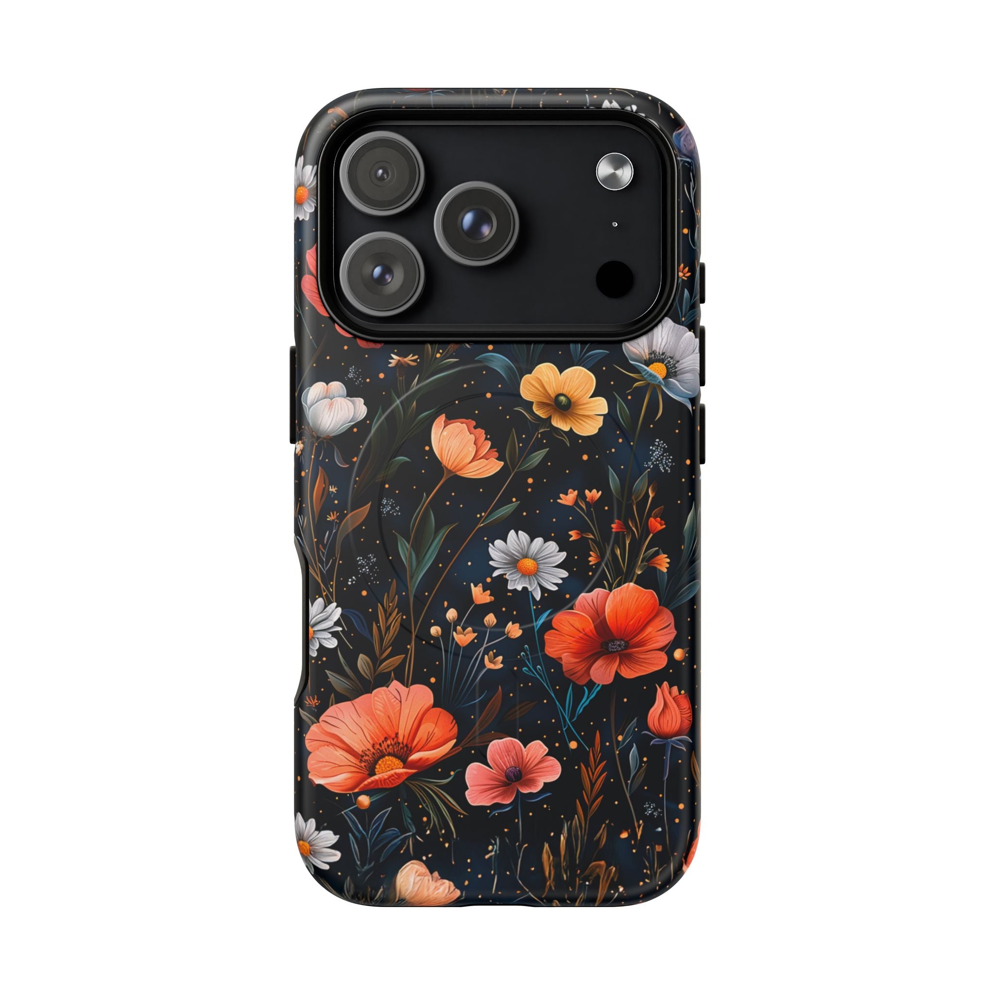 Magnetic Tough Case — Dark Floral Meadow with Moon & Daisies