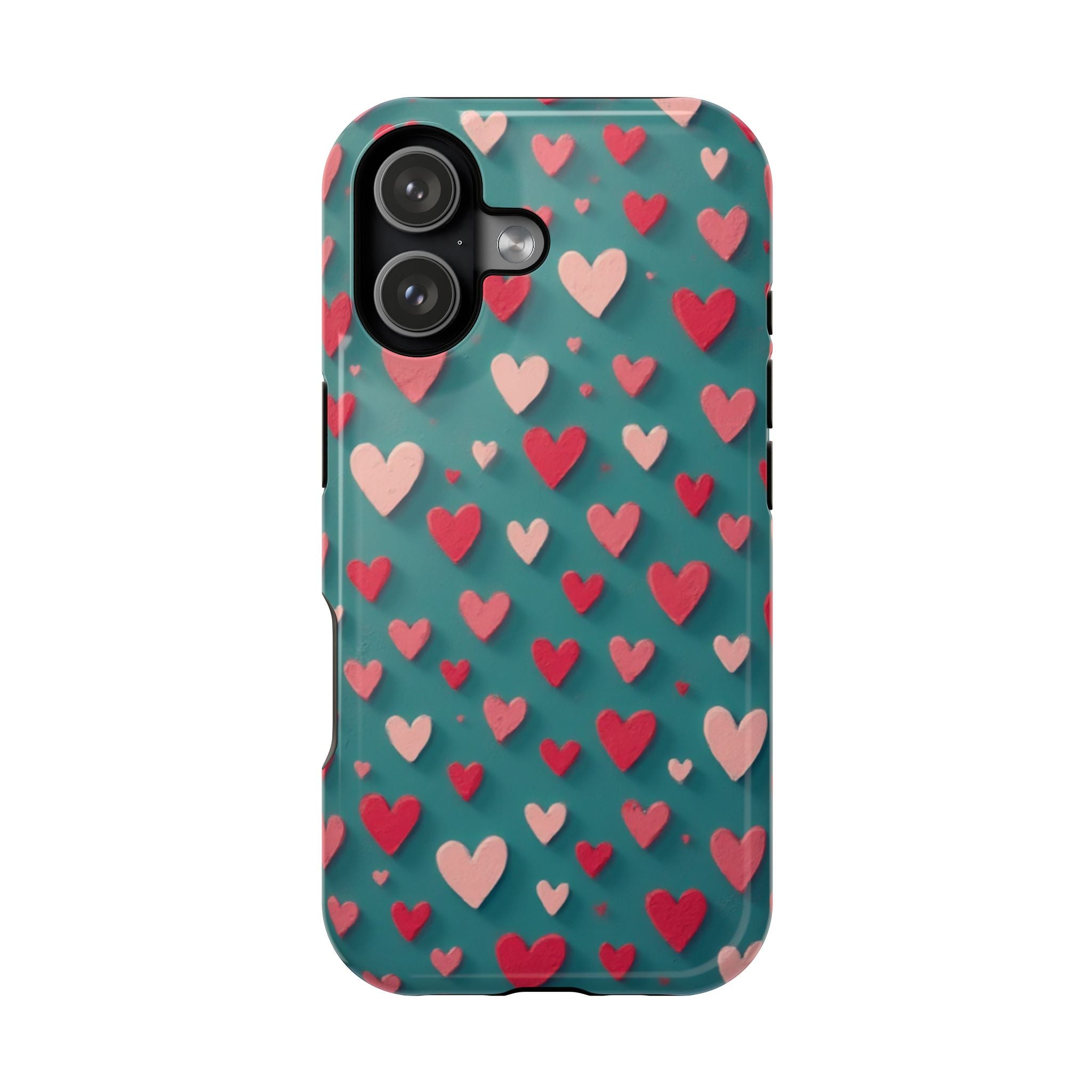 Magnetic Impact-Resistant Phone Case — Teal Love Hearts Pattern