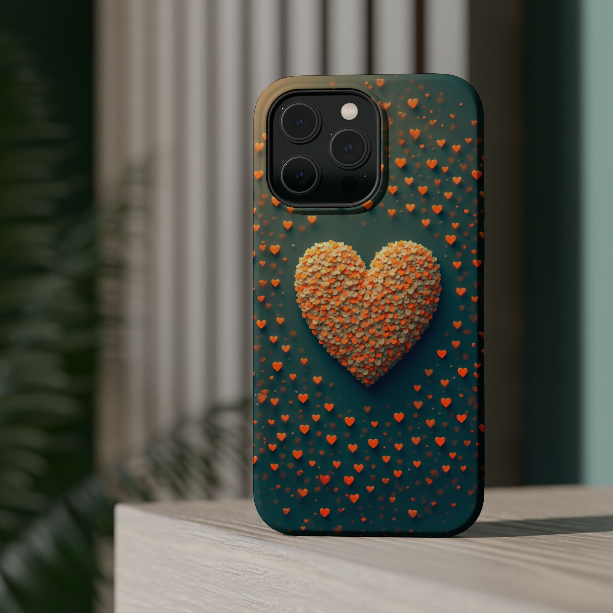 Magnetic Impact-Resistant Phone Case — Textured Heart Confetti Design