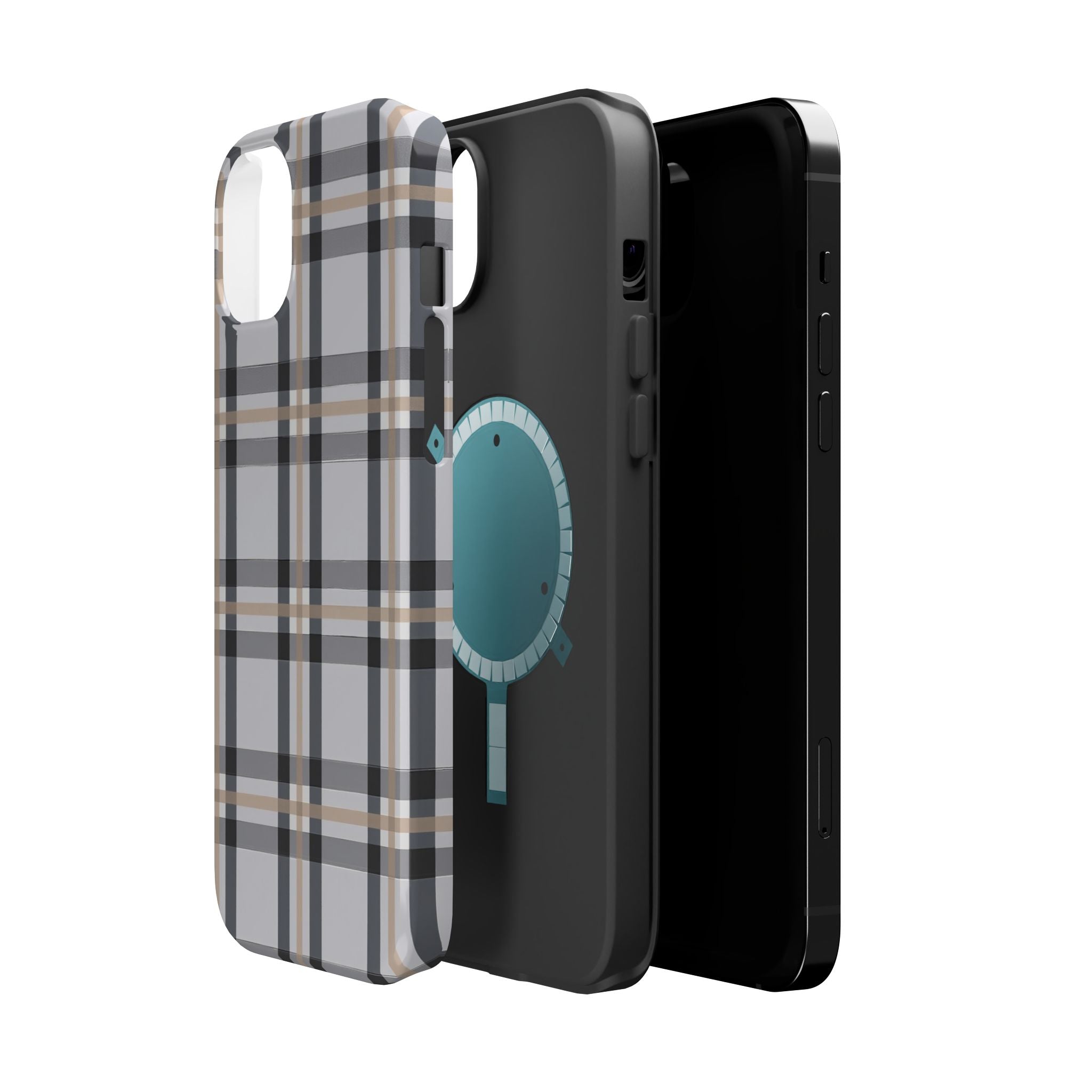 Plaid Magnetic Impact-Resistant Phone Case — Grey & Tan Classic Pattern